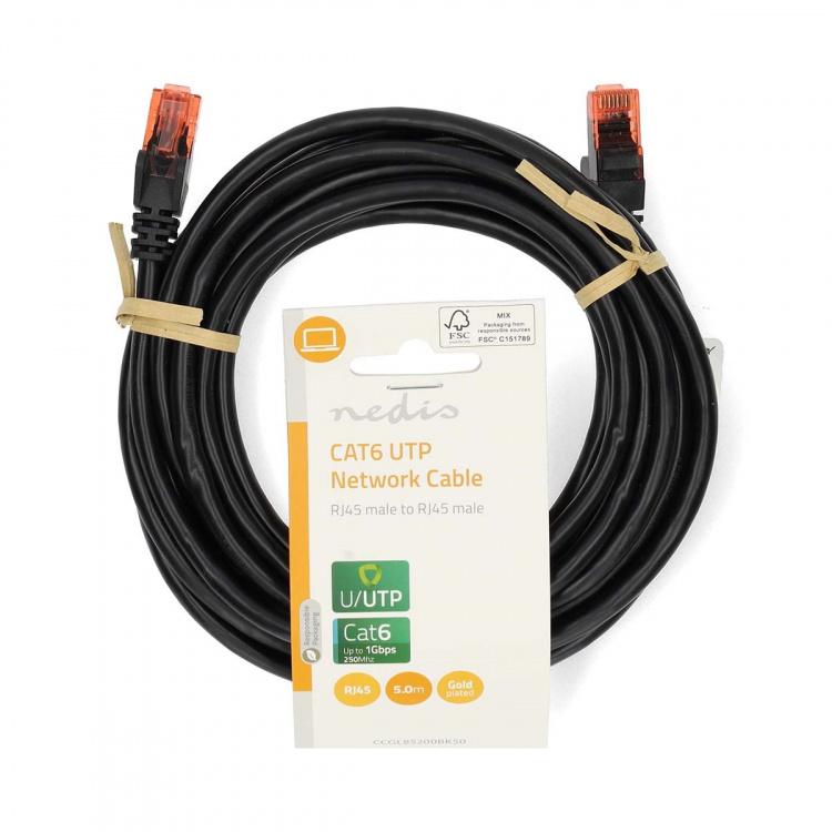 Nedis CAT6 Cable | RJ45 Male | RJ45 Male | U/UTP | 5.00 m | Round | PVC | Black | Label