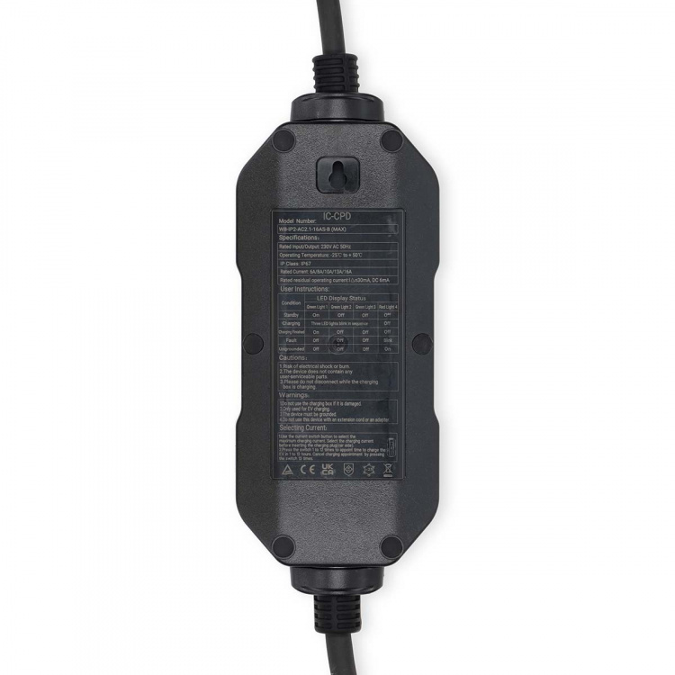 Nedis Electric Vehicle Portable Charger | AT-N05V3V3-F 3G1.5 | 1380 / 2300 / 3680 W | 6 / 8 / 10 / 13 / 16 A | 1 Phase | 5.00 m | Black | Gift Box