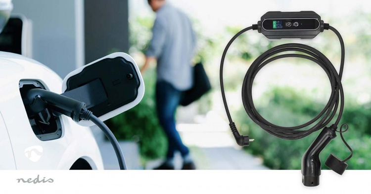 Nedis Electric Vehicle Portable Charger | AT-N05V3V3-F 3G1.5 | 1380 / 2300 / 3680 W | 6 / 8 / 10 / 13 / 16 A | 1 Phase | 5.00 m | Black | Gift Box
