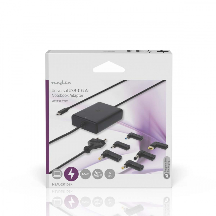 Nedis Notebook Adapter | 65 W | 5 / 9 / 12 / 15 / 20 V DC | 2.4 / 3.0 / 3.25 A | Used for: Notebook / Smartphone / Tablet | Euro / Type-C (CEE 7/16) Nedis Notebook Adapter | 65 W | 5 / 9 / 12 / 15 / 20 V DC | 2.4 / 3.0 / 3.25 A | Used for: Notebook / Smartphone / Tablet | Euro / Type-C (CEE 7/16)