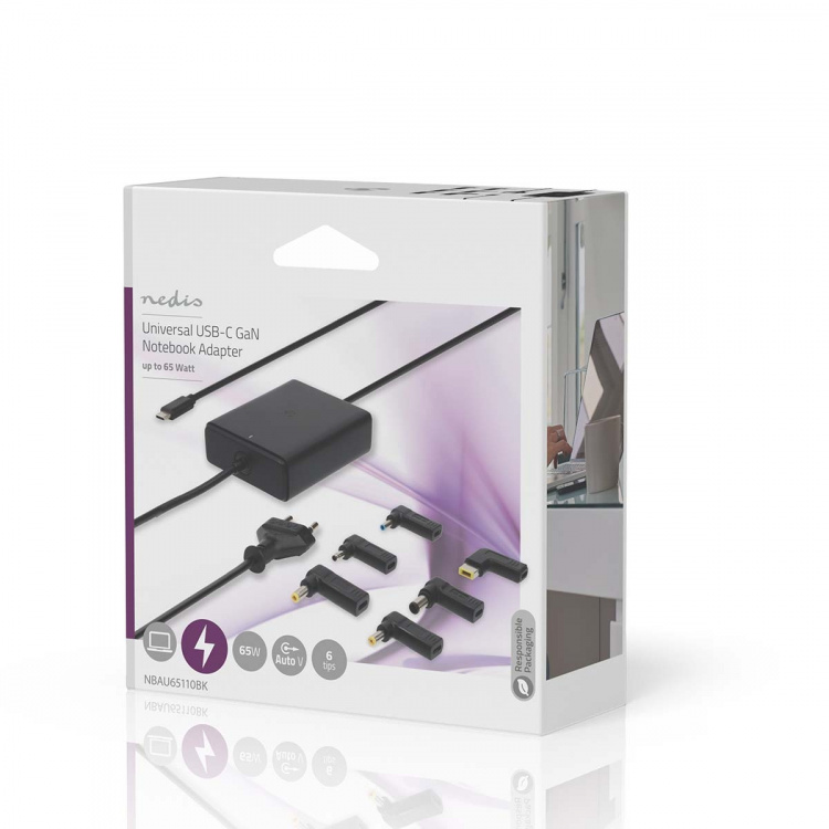 Nedis Notebook Adapter | 65 W | 5 / 9 / 12 / 15 / 20 V DC | 2.4 / 3.0 / 3.25 A | Used for: Notebook / Smartphone / Tablet | Euro / Type-C (CEE 7/16) Nedis Notebook Adapter | 65 W | 5 / 9 / 12 / 15 / 20 V DC | 2.4 / 3.0 / 3.25 A | Used for: Notebook / Smartphone / Tablet | Euro / Type-C (CEE 7/16)