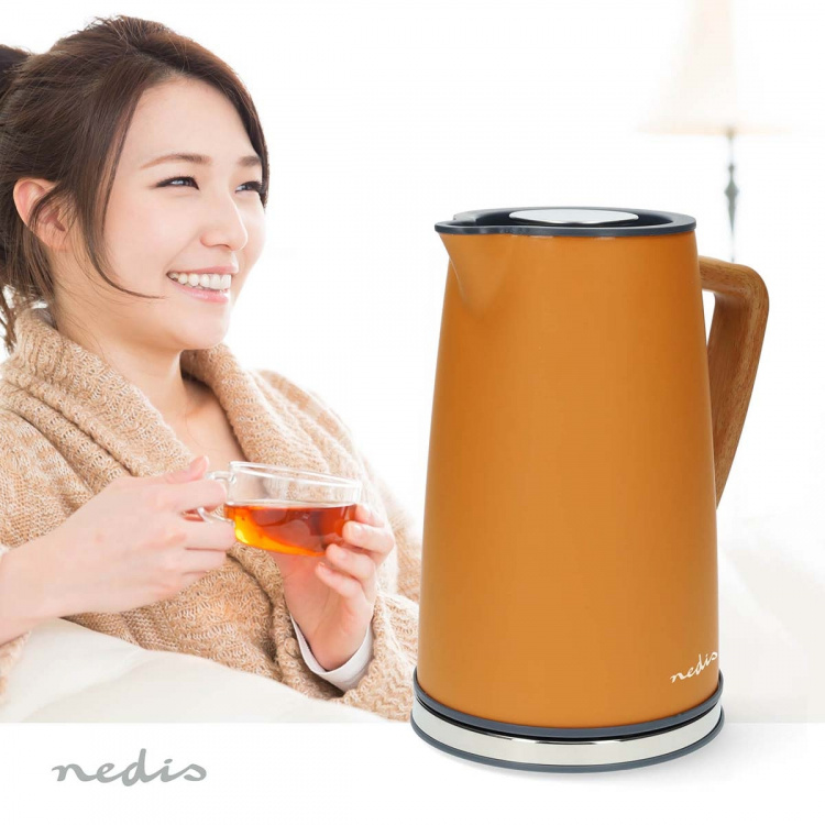 Nedis Electric Kettle | 1.7 l | Soft-Touch | Orange | Rotatable 360 degrees | Concealed heating element | Strix® controller | Boil-dry protection