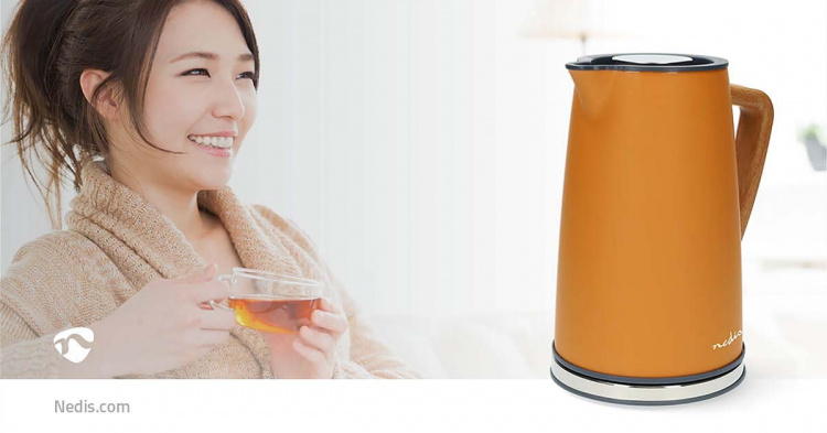 Nedis Electric Kettle | 1.7 l | Soft-Touch | Orange | Rotatable 360 degrees | Concealed heating element | Strix® controller | Boil-dry protection