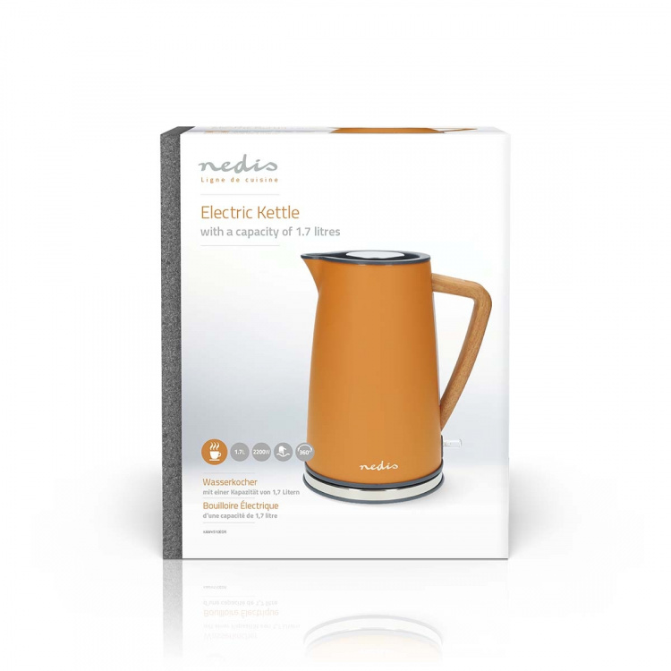 Nedis Electric Kettle | 1.7 l | Soft-Touch | Orange | Rotatable 360 degrees | Concealed heating element | Strix® controller | Boil-dry protection