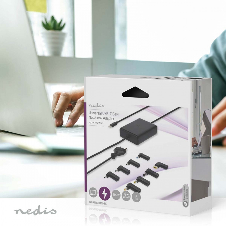 Nedis Notebook Adapter | 100 W | 5 / 9 / 12 / 15 / 20 V DC | 3.0 / 5.0 A | Used for: Notebook / Smartphone / Tablet | Euro / Type-C (CEE 7/16) Nedis Notebook Adapter | 100 W | 5 / 9 / 12 / 15 / 20 V DC | 3.0 / 5.0 A | Used for: Notebook / Smartphone / Tablet | Euro / Type-C (CEE 7/16)
