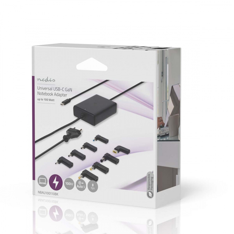 Nedis Notebook Adapter | 100 W | 5 / 9 / 12 / 15 / 20 V DC | 3.0 / 5.0 A | Used for: Notebook / Smartphone / Tablet | Euro / Type-C (CEE 7/16) Nedis Notebook Adapter | 100 W | 5 / 9 / 12 / 15 / 20 V DC | 3.0 / 5.0 A | Used for: Notebook / Smartphone / Tablet | Euro / Type-C (CEE 7/16)