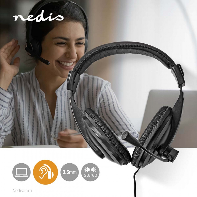 Nedis PC Headset | Over-Ear | Stereo | 1x 3.5 mm / 2x 3.5 mm | Fold-Away Microphone | Black Nedis PC Headset | Over-Ear | Stereo | 1x 3.5 mm / 2x 3.5 mm | Fold-Away Microphone | Black