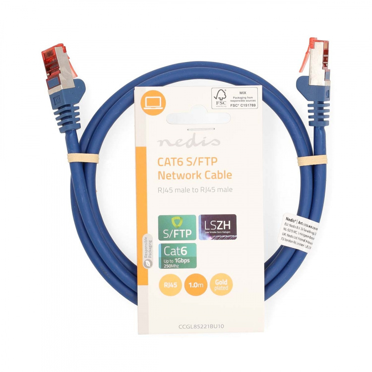 Nedis CAT6 Cable | RJ45 Male | RJ45 Male | S/FTP | 1.00 m | Round | LSZH | Blue | Label Nedis CAT6 Cable | RJ45 Male | RJ45 Male | S/FTP | 1.00 m | Round | LSZH | Blue | Label