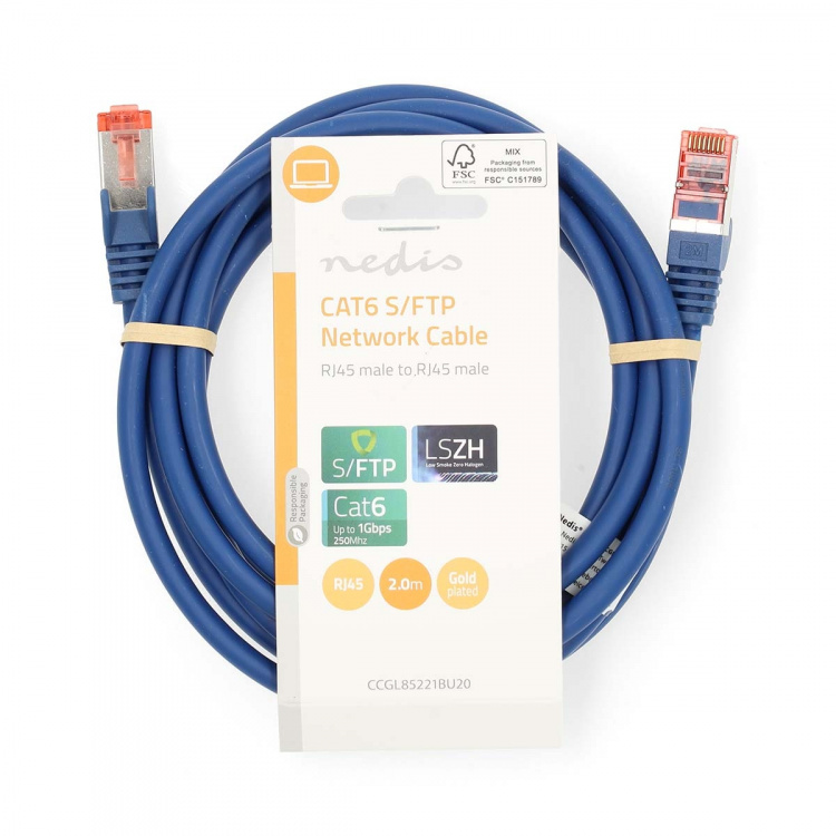 Nedis CAT6 Cable | RJ45 Male | RJ45 Male | S/FTP | 2.00 m | Round | LSZH | Blue | Label Nedis CAT6 Cable | RJ45 Male | RJ45 Male | S/FTP | 2.00 m | Round | LSZH | Blue | Label