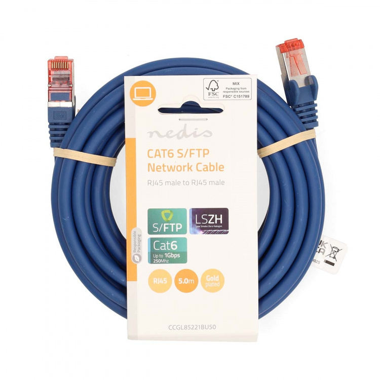 Nedis CAT6 Cable | RJ45 Male | RJ45 Male | S/FTP | 5.00 m | Round | LSZH | Blue | Label Nedis CAT6 Cable | RJ45 Male | RJ45 Male | S/FTP | 5.00 m | Round | LSZH | Blue | Label