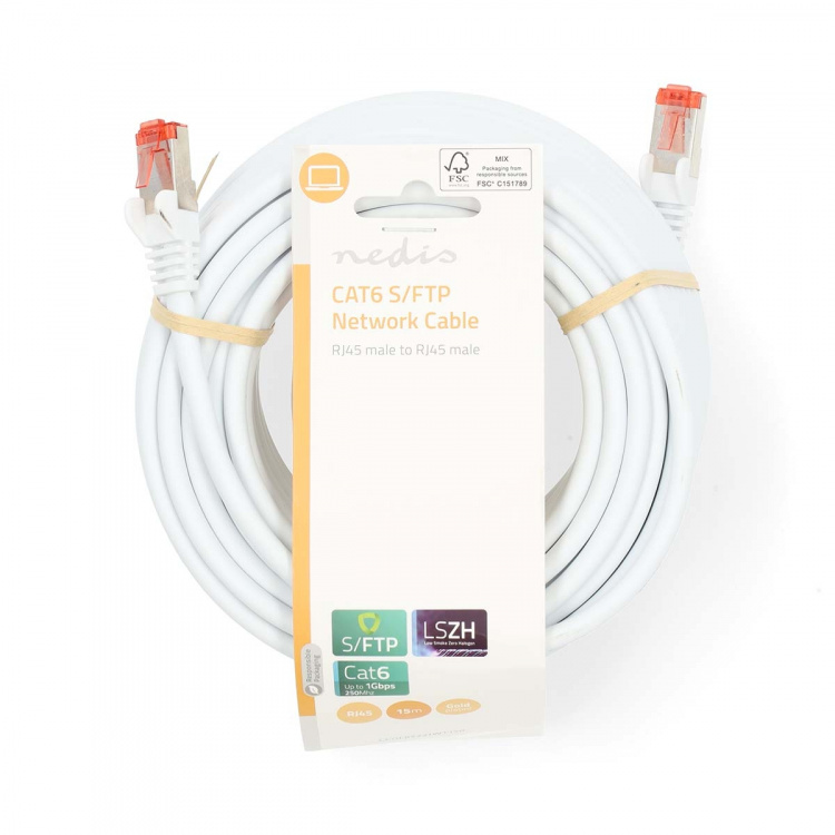 Nedis CAT6 Cable | RJ45 Male | RJ45 Male | S/FTP | 15.0 m | Round | LSZH | White | Label