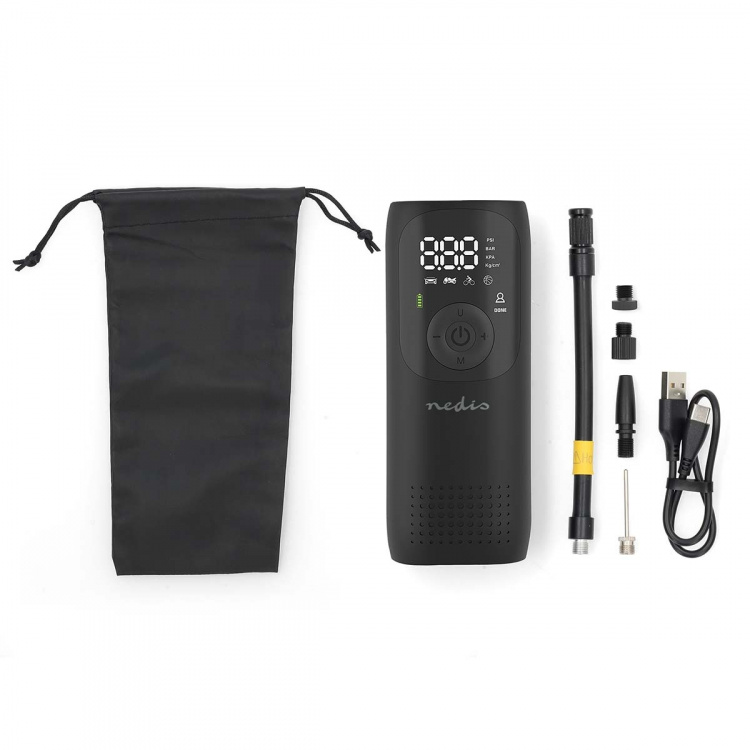 Nedis Rechargeable Air Compressor | 0.1 - 10.3 Bar | Dunlop Valve | Operation modes: Car / Motorbike / Bycicle / Ball | Yes | Air Pressure Meter