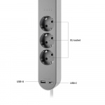 Hombli Smart Power Strip 3-way Grey USB-C & USB-A