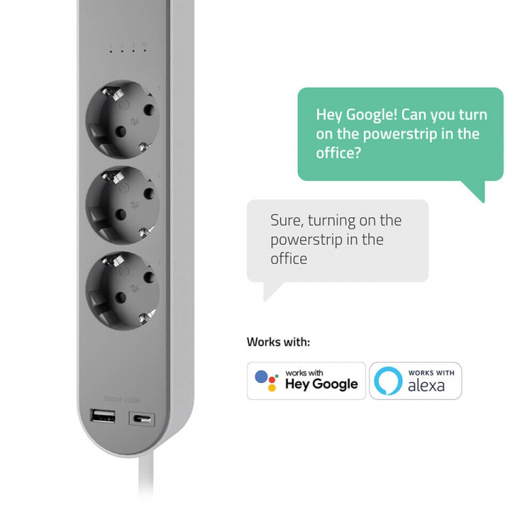 Hombli Smart Power Strip 3-way Grey USB-C & USB-A