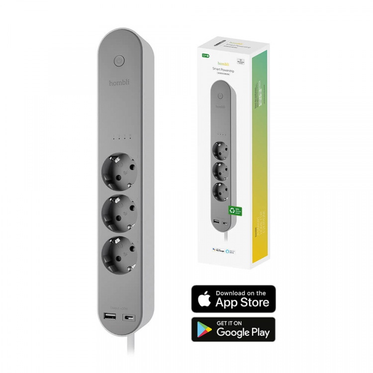 Hombli Smart Power Strip 3-way Grey USB-C & USB-A