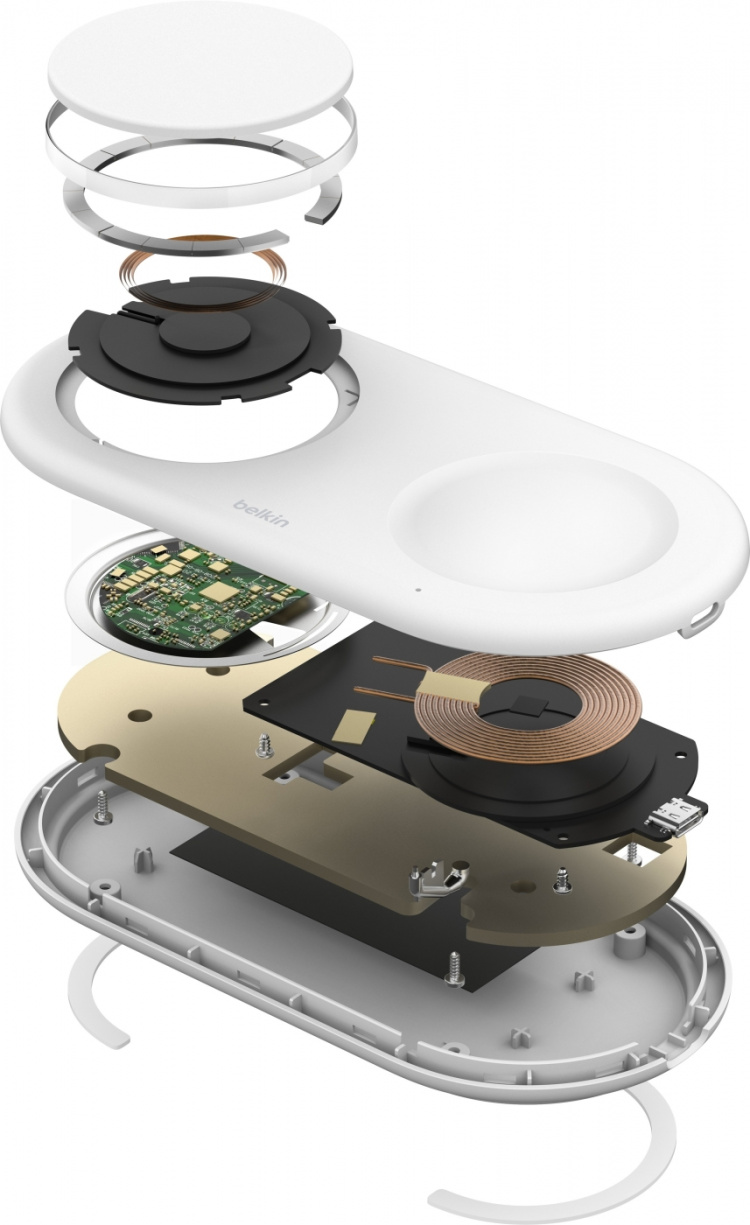 Belkin BoostCharge Pro 2-i-1 Qi2 laddningsplatta, vit Belkin BoostCharge Pro 2-i-1 Qi2 laddningsplatta, vit