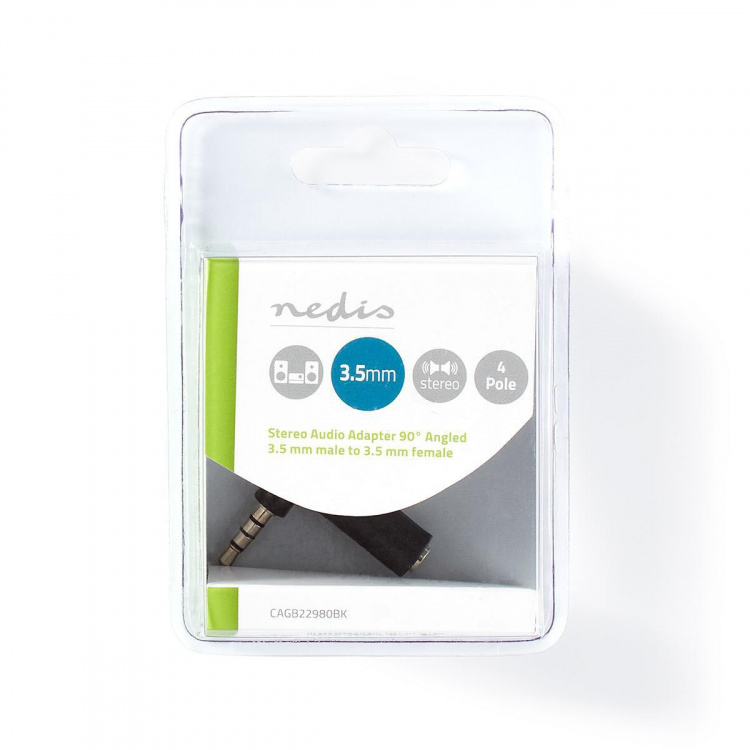 Nedis Stereo Audio Adapter | 3.5 mm Male | 3.5 mm Female | Nickel Plated | Angled 90° | Metal | Black | 1 pcs | Box
