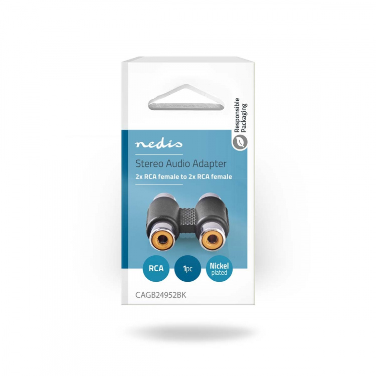 Nedis Stereo Audio Adapter | 2x RCA Female | 2x RCA Female | Nickel Plated | Straight | ABS | Black | 1 pcs | Box