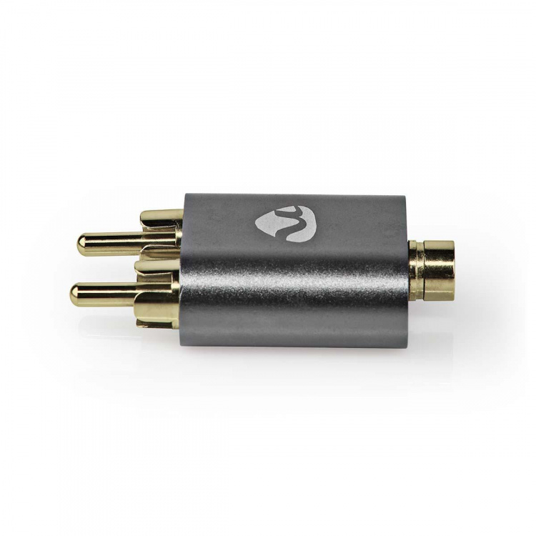 Nedis Stereo Audio Adapter | 2x RCA Male | 3.5 mm Female | Gold Plated | Straight | Aluminium | Gun Metal Grey | 1 pcs | Cover Window Box