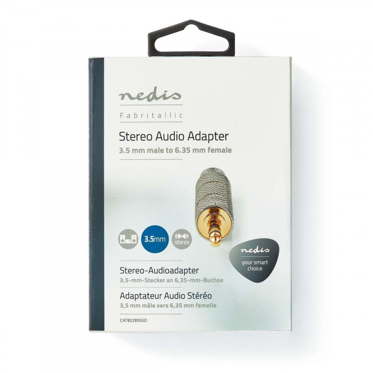Nedis Stereo Audio Adapter | 3.5 mm Male | 6.35 mm Female | Gold Plated | Straight | Metal | Gold / Metal | 1 pcs | Cover Window Box