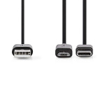 Nedis 2-in-1 Cable | USB 2.0 | USB-A Male | USB Micro-B Male / USB-C™ Male | 480 Mbps | 1.00 m | Nickel Plated | Round | PVC | Black | Blister
