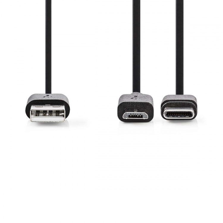 Nedis 2-in-1 Cable | USB 2.0 | USB-A Male | USB Micro-B Male / USB-C™ Male | 480 Mbps | 1.00 m | Nickel Plated | Round | PVC | Black | Blister