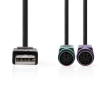 Nedis 2-in-1 Cable | USB 2.0 | USB-A Male | 2x PS/2 Female | 480 Mbps | 0.30 m | Nickel Plated | Round | PVC | Black | Box Nedis 2-in-1 Cable | USB 2.0 | USB-A Male | 2x PS/2 Female | 480 Mbps | 0.30 m | Nickel Plated | Round | PVC | Black | Box