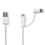 Nedis 2-in-1 Cable | USB 2.0 | USB-A Male | Apple Lightning 8-Pin / USB Micro-B Male | 480 Mbps | 1.00 m | Nickel Plated | Round | PVC | White | Polybag Nedis 2-in-1 Cable | USB 2.0 | USB-A Male | Apple Lightning 8-Pin / USB Micro-B Male | 480 Mbps | 1.00 m | Nickel Plated | Round | PVC | White | Polybag