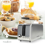 Nedis Toaster | 2 Long Slots | Browning levels: 7 | Defrost feature | Aluminium / Silver