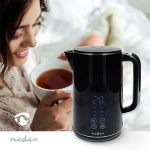 Nedis Electric Kettle | 1.7 l | Plastic | Black | 50,60,70,80,90,100 °C | Temperature indicator | Rotatable 360 degrees | Concealed heating element | Strix® controller | Boil-dry protection