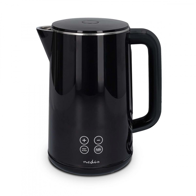 Nedis Electric Kettle | 1.7 l | Plastic | Black | 50,60,70,80,90,100 °C | Temperature indicator | Rotatable 360 degrees | Concealed heating element | Strix® controller | Boil-dry protection