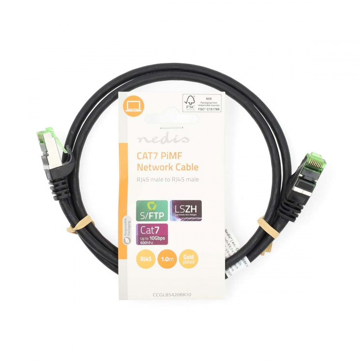 Nedis CAT7 Cable | S/FTP | RJ45 Male | RJ45 Male | 1.00 m | Round | LSZH | Black | Label Nedis CAT7 Cable | S/FTP | RJ45 Male | RJ45 Male | 1.00 m | Round | LSZH | Black | Label