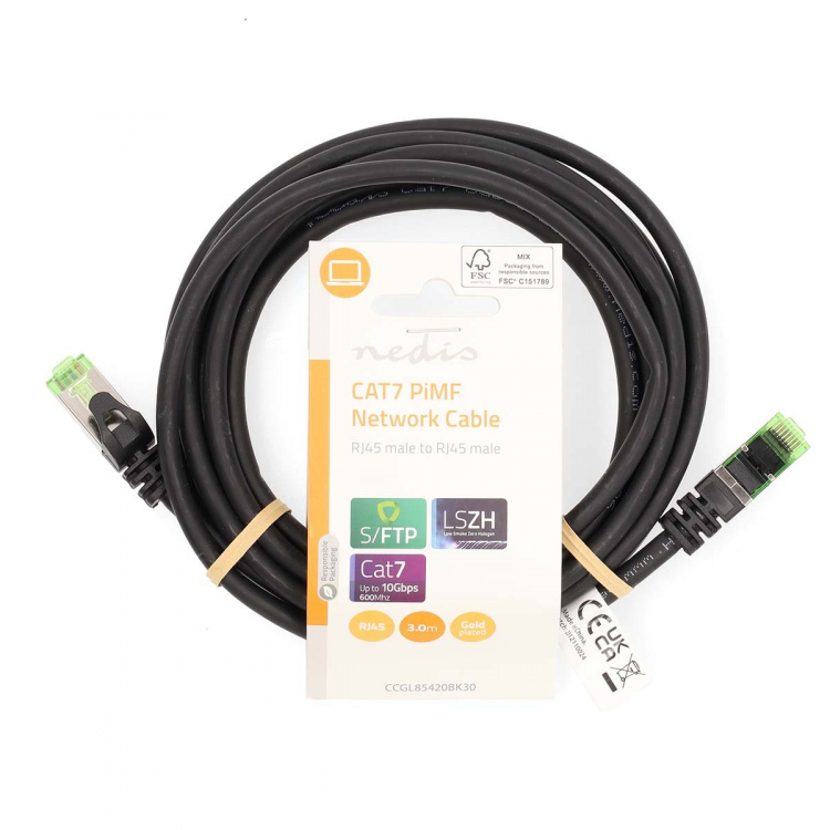 Nedis CAT7 Cable | S/FTP | RJ45 Male | RJ45 Male | 3.00 m | Round | LSZH | Black | Label Nedis CAT7 Cable | S/FTP | RJ45 Male | RJ45 Male | 3.00 m | Round | LSZH | Black | Label