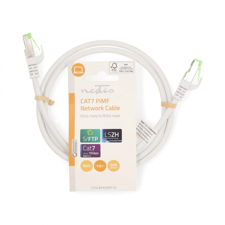 Nedis CAT7 Cable | S/FTP | RJ45 Male | RJ45 Male | 1.00 m | Round | LSZH | White | Label Nedis CAT7 Cable | S/FTP | RJ45 Male | RJ45 Male | 1.00 m | Round | LSZH | White | Label