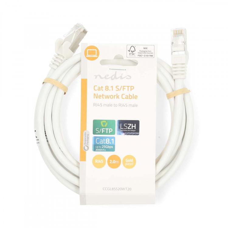 Nedis Cat 8.1 Cable | S/FTP | RJ45 Male | RJ45 Male | 2.00 m | Round | LSZH | White | Label Nedis Cat 8.1 Cable | S/FTP | RJ45 Male | RJ45 Male | 2.00 m | Round | LSZH | White | Label