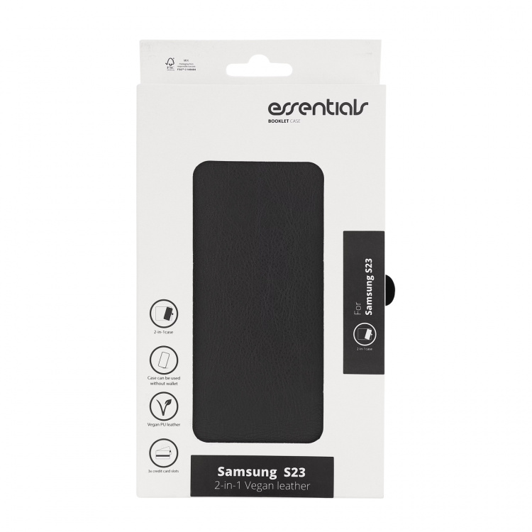 Essentials Samsung Galaxy S23 PU wallet, detachable, black