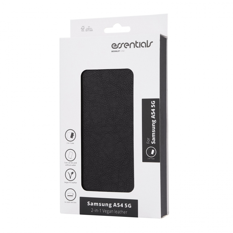 Essentials Samsung Galaxy A54 5G PU wallet, detachable, black