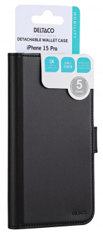 DELTACO Wallet case, 2-in-1, iPhone 15 Pro, magnetic cover, black DELTACO Wallet case, 2-in-1, iPhone 15 Pro, magnetic cover, black