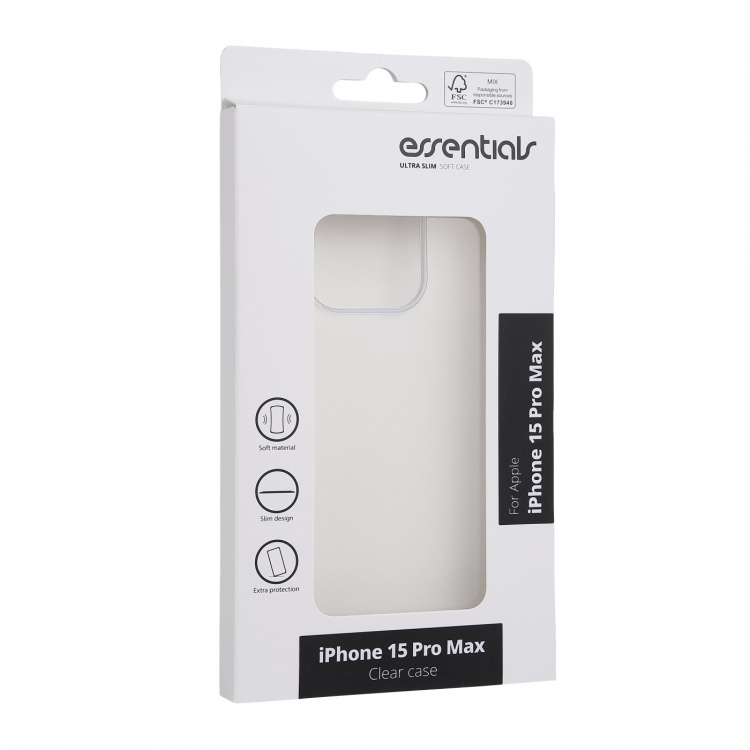 Essentials Ultratunt skal för iPhone 15 Pro Max, TPU, transparent