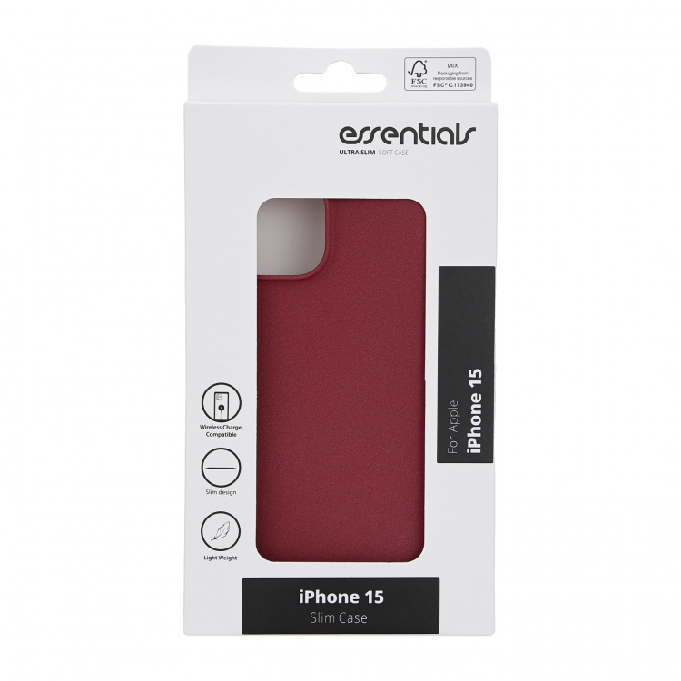 Essentials iPhone 15 sand bursted back cover, burgundy Essentials iPhone 15 sand bursted back cover, burgundy