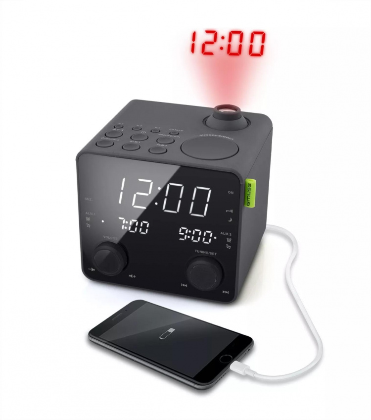 MUSE M-189 P Clock Radio FM projection USB-charge