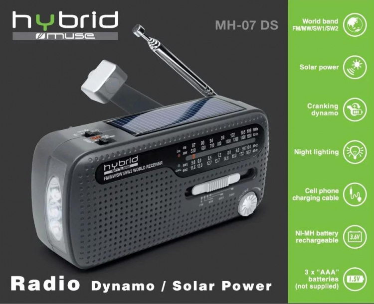 MUSE MH-07 DS Radio FM WB Solar Dynamo, black