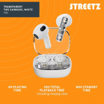 Streetz T150 TWS earphones, Transparent White Streetz T150 TWS earphones, Transparent White