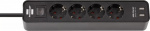 Brennenstuhl Extension Lead Ecolor with USB-Charger 4way black/black 1.5m