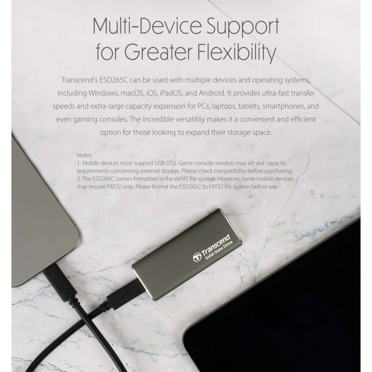 Transcend Portabel SSD ESD256C USB-C 2TB 10Gbps (R1050/W950 Mb/s) Aluminium