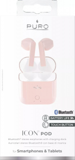 Puro ICON POD, Bluetooth Earphones w/charging case, Rose Puro ICON POD, Bluetooth Earphones w/charging case, Rose