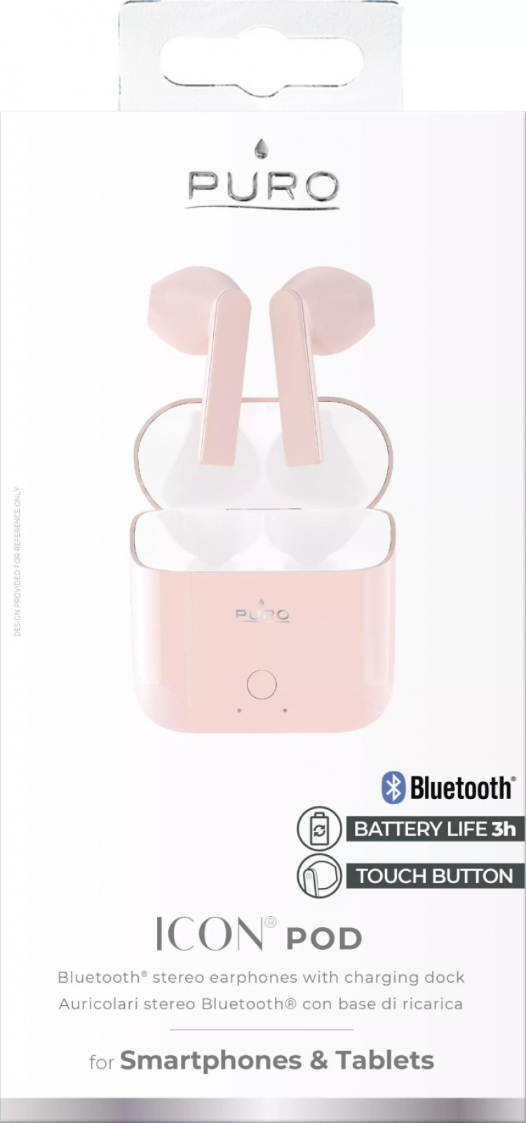 Puro ICON POD, Bluetooth Earphones w/charging case, Rose Puro ICON POD, Bluetooth Earphones w/charging case, Rose