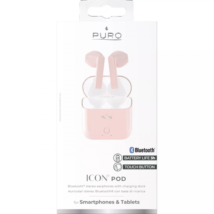 Puro ICON POD, Bluetooth Earphones w/charging case, Rose Puro ICON POD, Bluetooth Earphones w/charging case, Rose