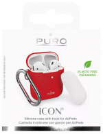 Puro Silicon Case for AirPods 2016/19 w/carabin, Red Puro Silicon Case for AirPods 2016/19 w/carabin, Red