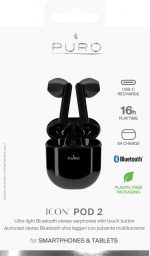 Puro ICON POD 2, Bluetooth Earphones w/char base, Black